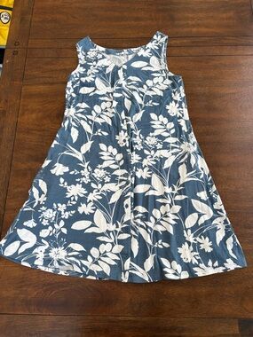 Garnet Hill Sleeveless Dress Floral Tencel Blue White Button Down Midi Stretch S